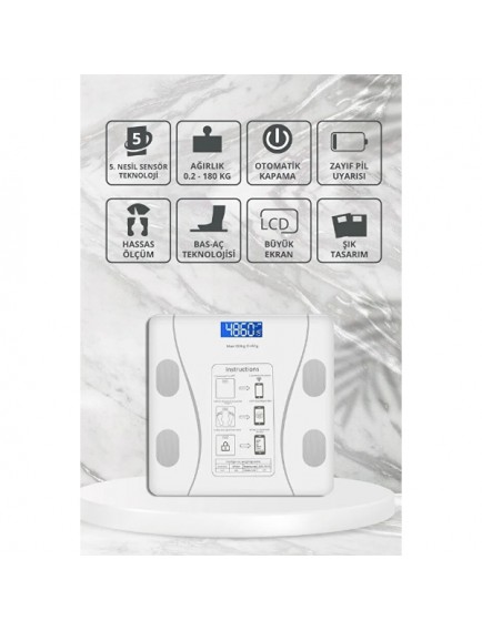 Beyaz Renk Bluetooth Özellikli Akıllı Tartı