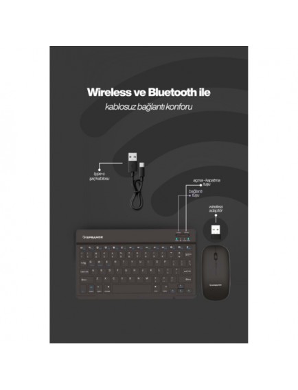 Siyah Kablosuz Klavye Ve Mouse Seti