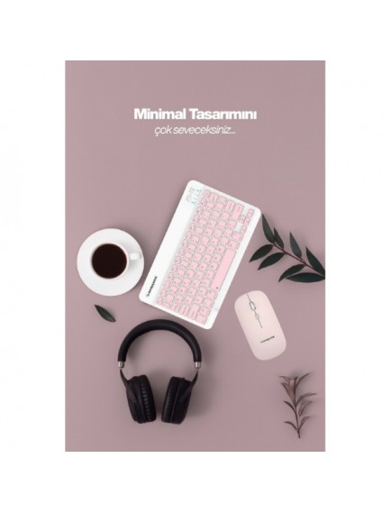 Pembe Kablosuz Klavye Ve Mouse Seti