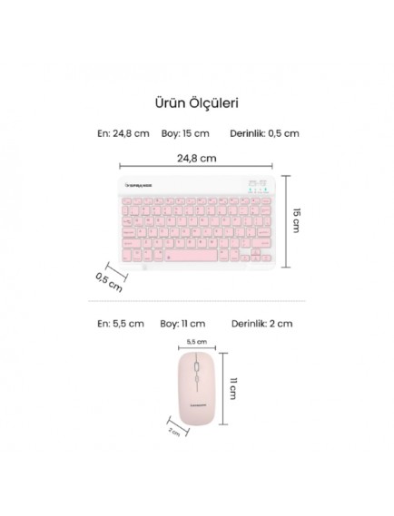 Pembe Kablosuz Klavye Ve Mouse Seti