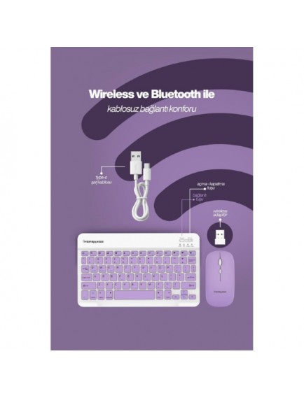 Mor Kablosuz Klavye Ve Mouse Seti