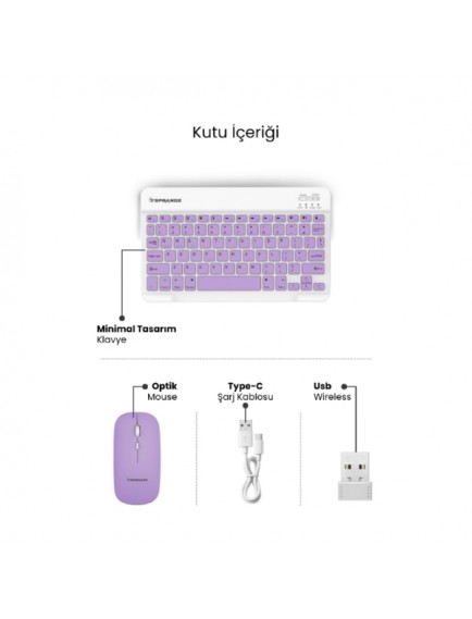 Mor Kablosuz Klavye Ve Mouse Seti