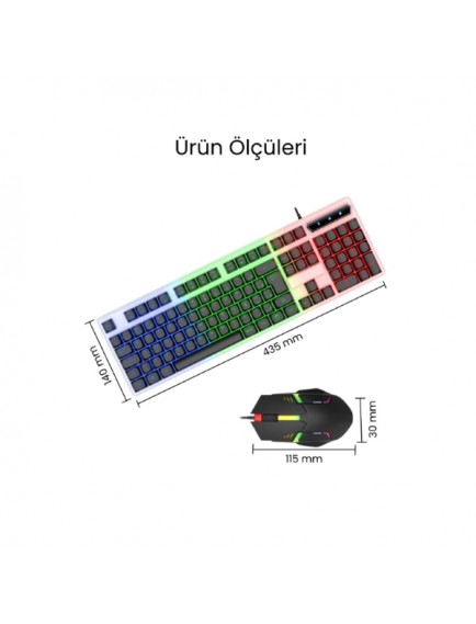 Kablolu Işıklı Gaming Standart Türkçe Q Klavye Ve Mouse Seti