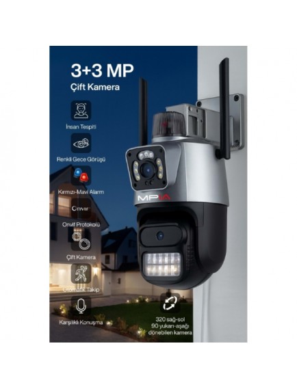 3 MP + 3 MP Çift Lens Wi-Fi TF Kart Girişli Güvenlik Kamerası