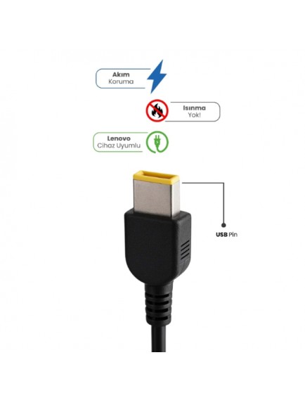 20V 4.5A USB Pin 90W LENOVO İçin Laptop Adaptör