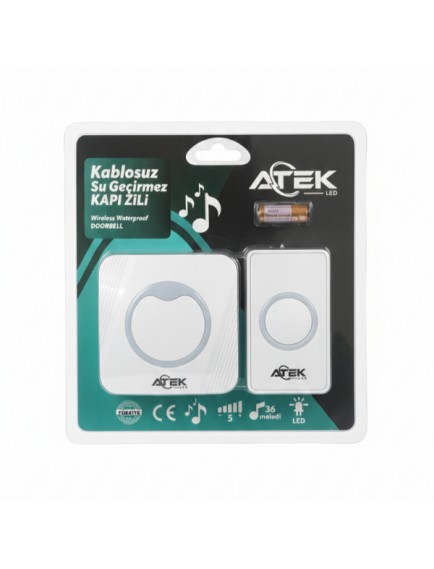 Beyaz Kablosuz Su Geçirmez Kapı Zili