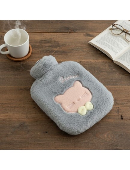 Papyonlu Kedi Figürlü Mavi Peluş Sıcak Su Torbası 1 Litre