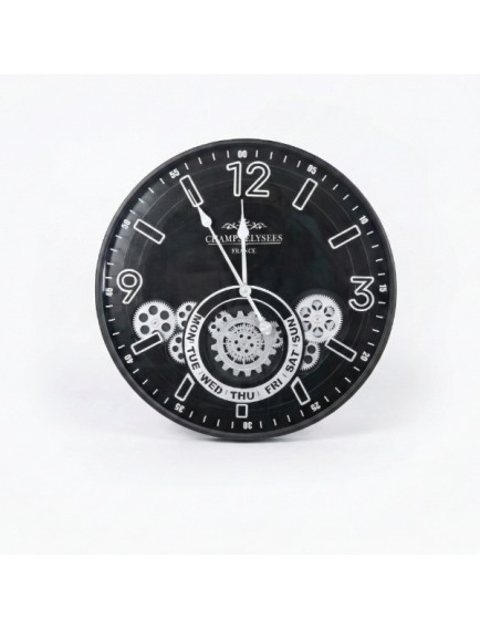 Çarklı Duvar Saati Gümüş Detaylı 59 cm