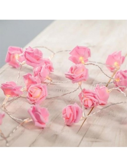 Yapay Gül Tasarımlı Dekoratif Led Işık Pilli (20 Gül)