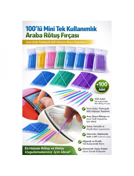 100’lü Mini Tek Kullanımlık Araba Rötuş Fırçası