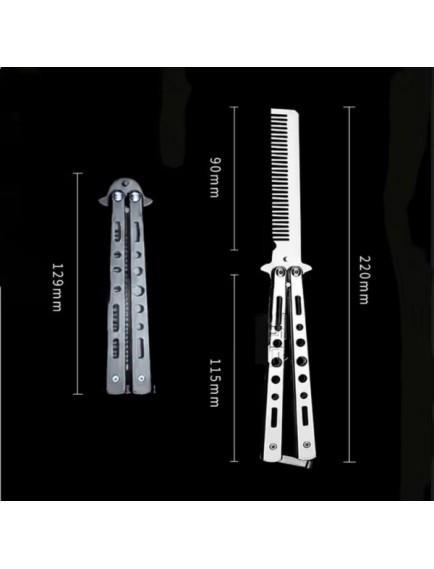 Gri Katlanabilir Paslanmaz Çelik Kelebek Bıçak Tasarımlı Tarak