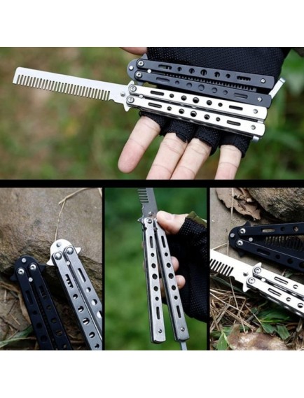 Gri Katlanabilir Paslanmaz Çelik Kelebek Bıçak Tasarımlı Tarak