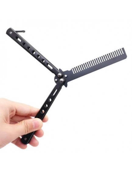 Siyah Katlanabilir Paslanmaz Çelik Kelebek Bıçak Tasarımlı Tarak