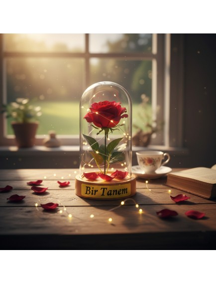 Gül Yapraklı Ledli Gül Fanus