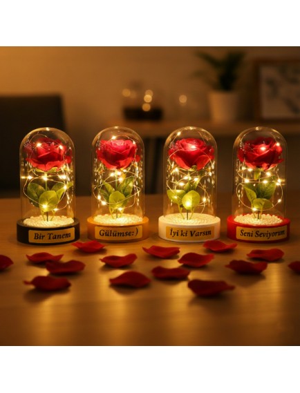 İncili Ledli Gül Fanus