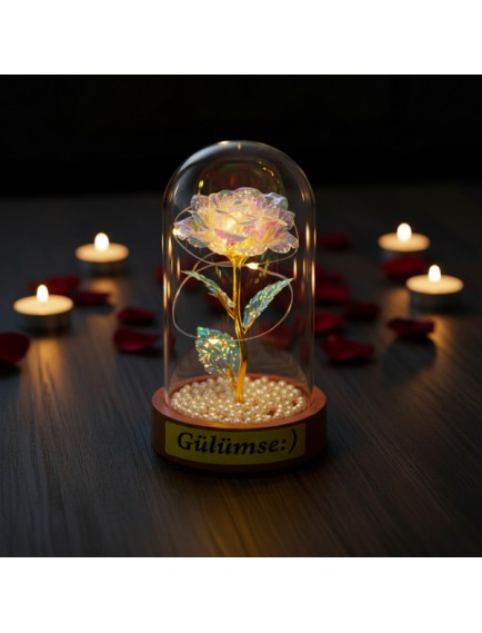 İncili Sonsuzluk Gülü Ledli Fanus