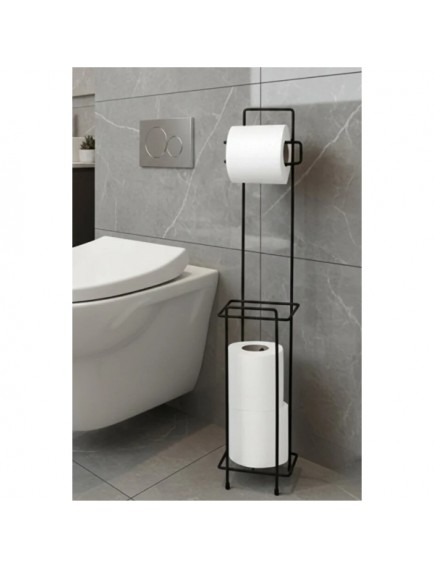 Siyah Standlı Yedek Hazneli Tuvalet Kağıtlığı