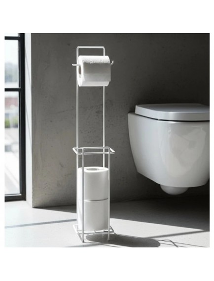 Beyaz Standlı Yedek Hazneli Tuvalet Kağıtlığı