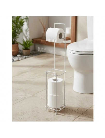 Beyaz Standlı Yedek Hazneli Tuvalet Kağıtlığı