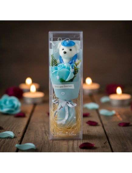 Şeffaf Kutulu Ayıcıklı Gül Buketi