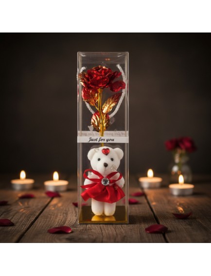 Şeffaf Kutulu Ayıcıklı Sonsuzluk Gülü