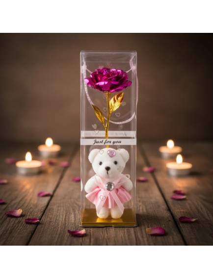 Şeffaf Kutulu Ayıcıklı Sonsuzluk Gülü