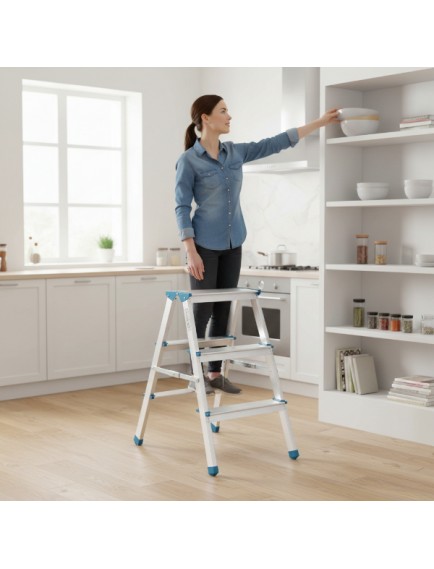 3+3 Çift Basamaklı Alüminyum Metal Merdiven