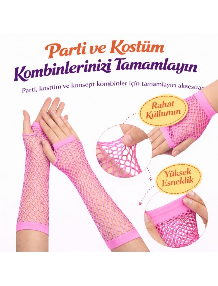 Retro Neon Pembe File Parmaksız Eldiven 26 cm