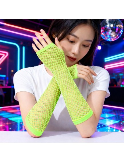 Retro Neon Yeşil File Parmaksız Eldiven 26 cm