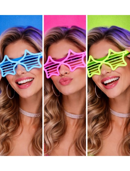 Retro Neon Fosforlu Yıldız Panjur Gözlük - 12 Adet