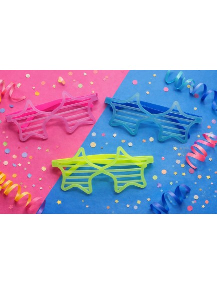 Retro Neon Fosforlu Yıldız Panjur Gözlük - 12 Adet