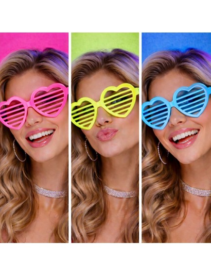 Retro Neon Fosforlu Kalp Panjur Gözlük - 12 Adet