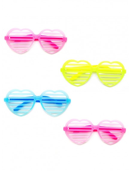 Retro Neon Fosforlu Kalp Panjur Gözlük - 12 Adet